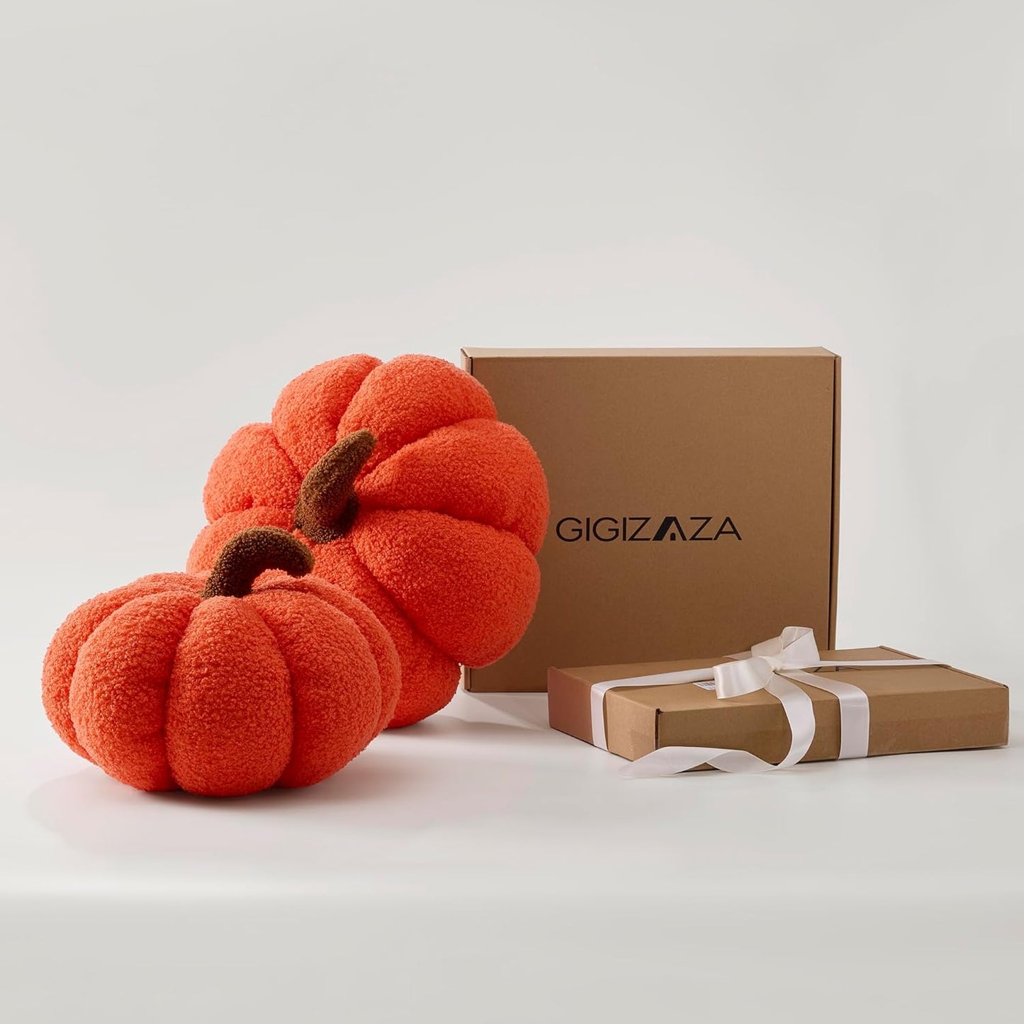 GIGIZAZA Halloween Throw Pillows Pack of 2,Cute Pumpkin Fluffy Throw Pillows Decorative Fall Thanksgiving Aesthetic Pillows Gifts Plush Pumpkin Room Decor Cushions Pillow 12&14 Inches