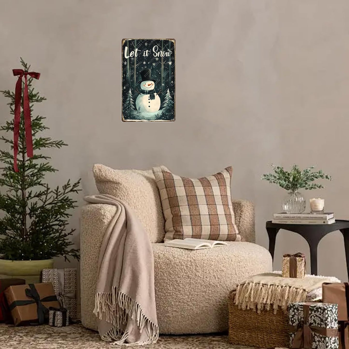 Let It Snow Snowman Signs Snowflakes Metal Sign Aluminum Tin Sign for Home Farmhouse Yard Garden Office Outdoor Gate 12×8 Inch