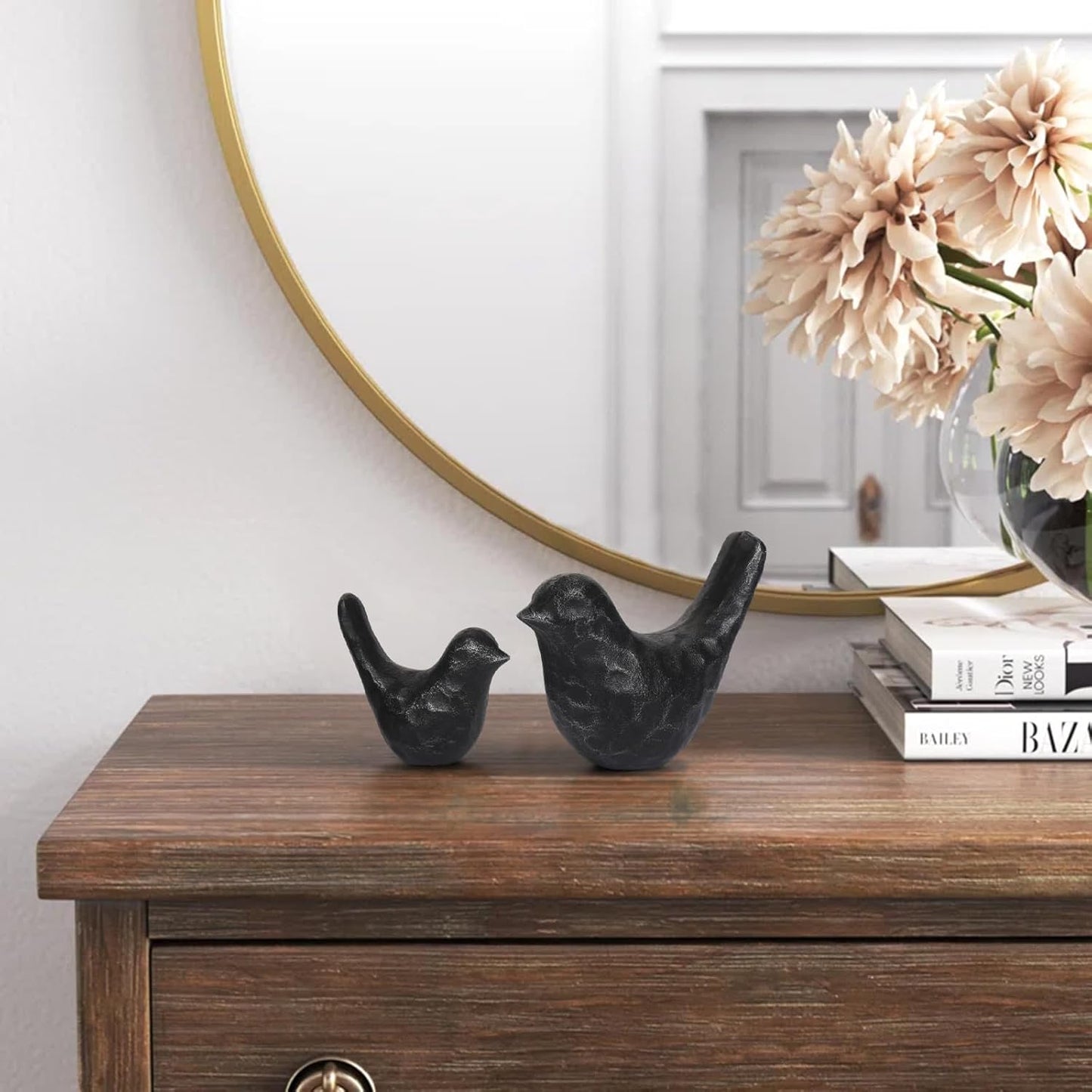 Elegant Cast Iron Bird Statue with Vintage Brass Coating – Gold Bird Figurine for Home Desk, Living Room, Bedroom, Office – Charming Decorative Ornament