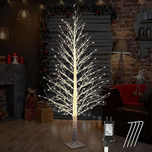 6FT 696LED Christmas Birch Tree Warm White Lights with Twinkle, LED Lighted Tree for Indoor Outdoor Home Party Decorations