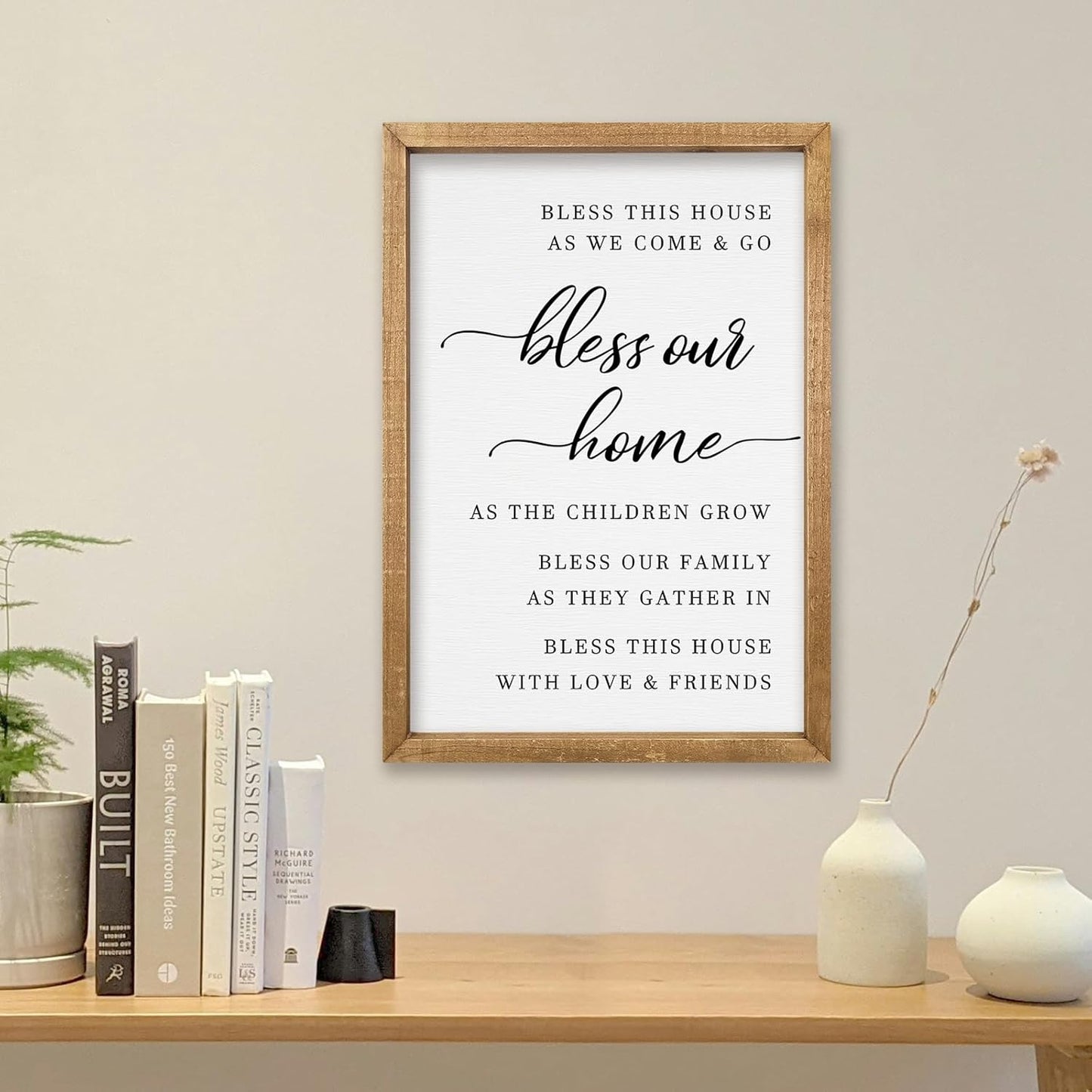 comurdyo Bless This Home Wall Decor 16"×11" Modern Rustic Farmhouse Inspirational Blessing Sweet Family Quote Scripture Sign For Living Room Bedroom House Wall Art Hanging (Wood)