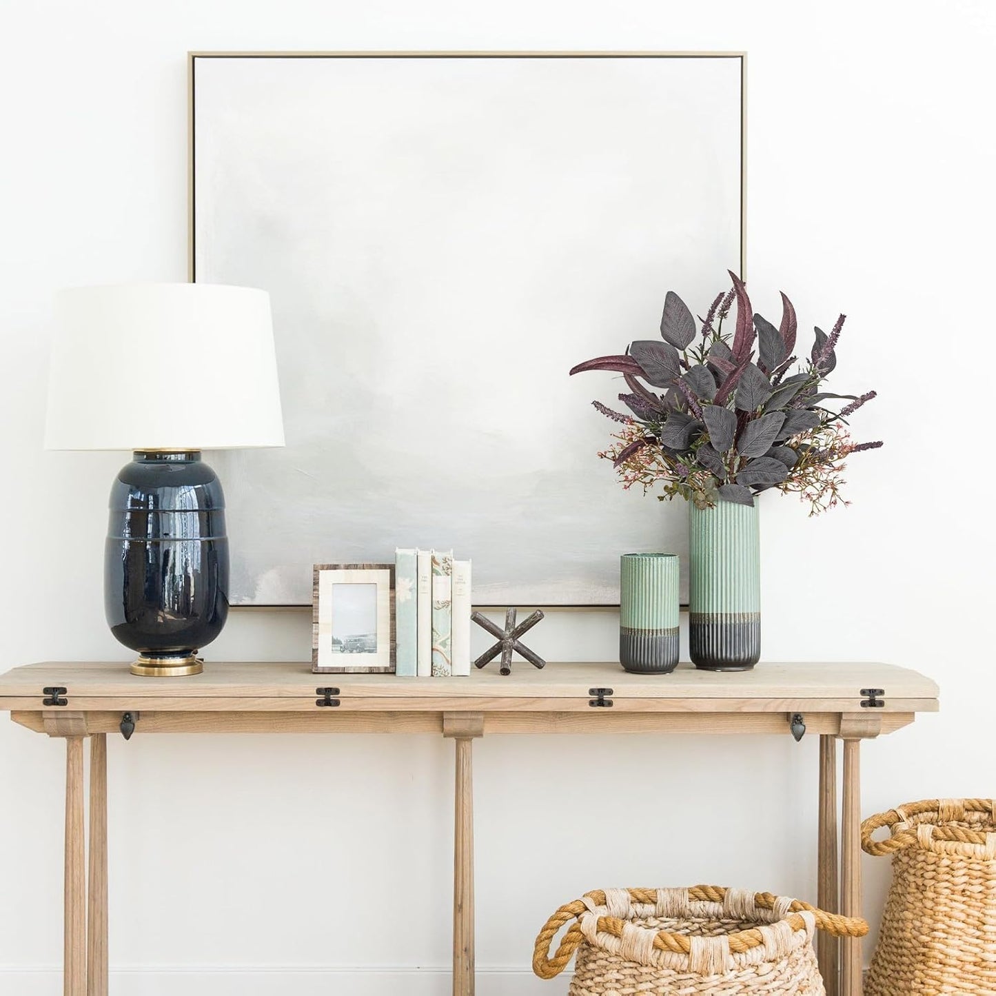 Fall Artificial Eucalyptus Bouquet with Purple Sage Leaves – Autumn Faux Greenery Bush with Raffia Wrap for Farmhouse, Kitchen, Table, and Seasonal Home Décor