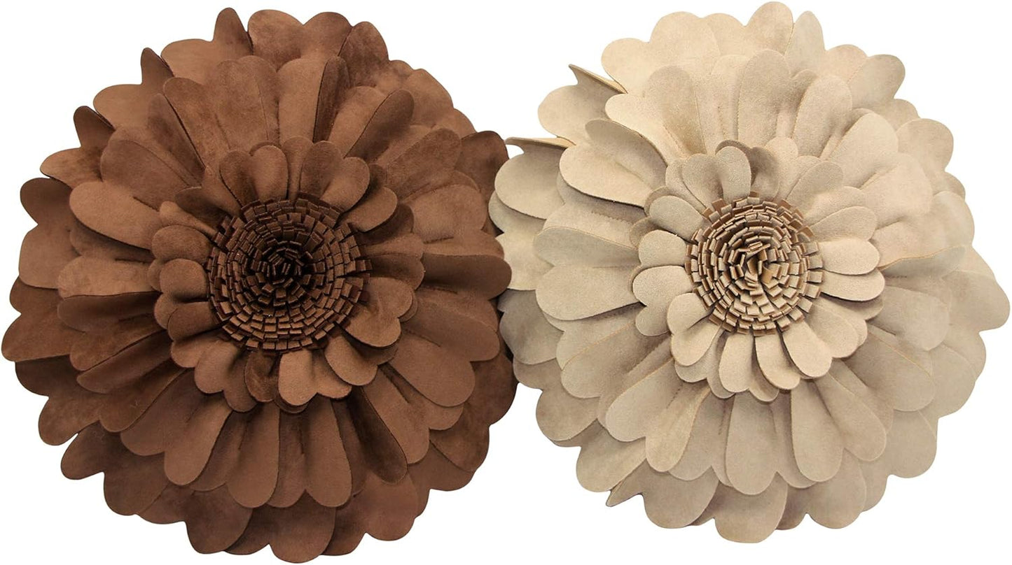 Contempo Lifestyles Flower Pillow – Decorative Pillow 3D Round Throw Pillows for Home Décor – Handmade Sweetheart Flower Pillow for Bed & Couch-Sunflower Pillow - 16 Inch Mocha