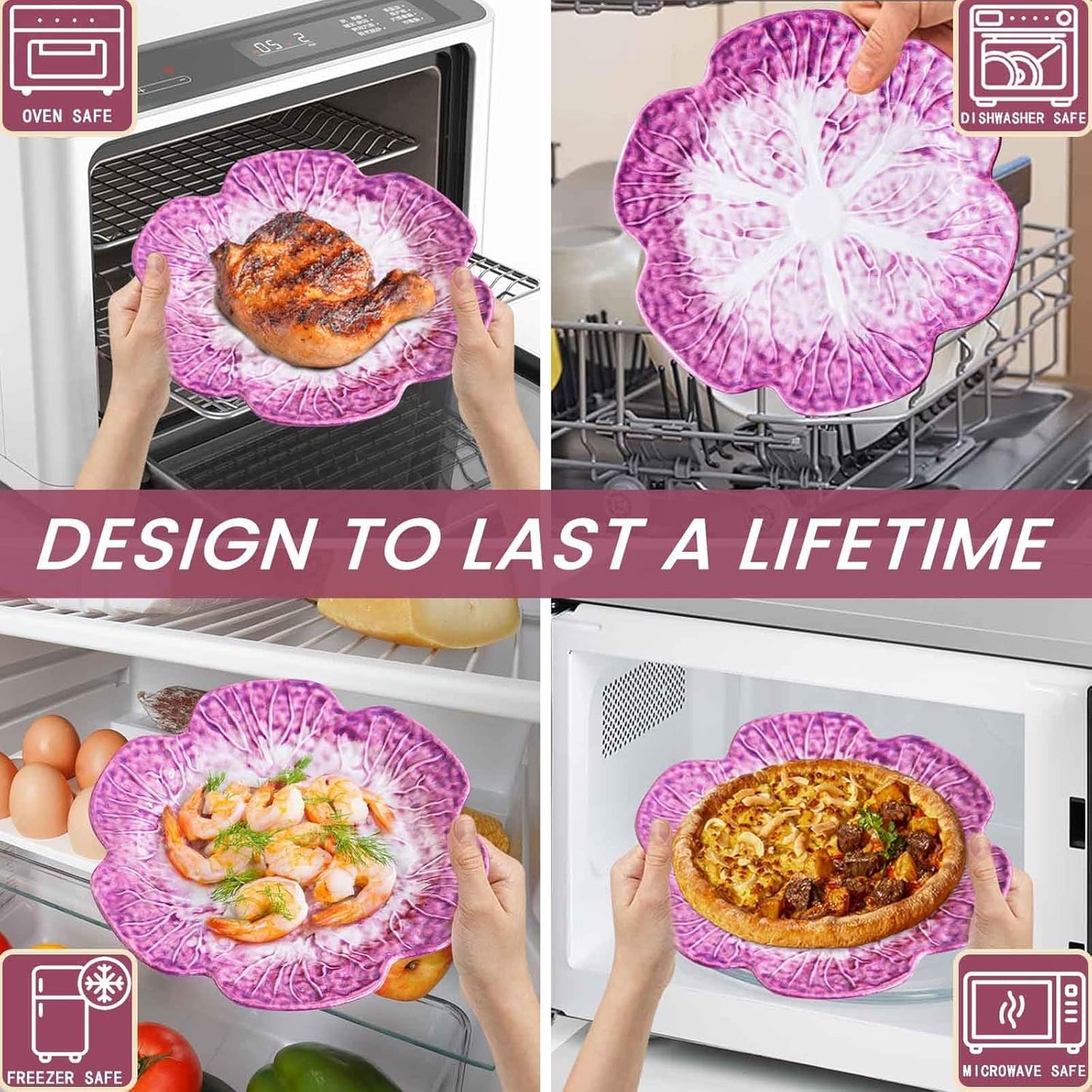 KXZ Set of 4 Purple Ceramic Salad Plate, 10.5 Inch Porcelain Decorative Plates for Kitchen, Round Appetizer Bowl for Dessert, Decorative, Dinner, Pancakes, Steak