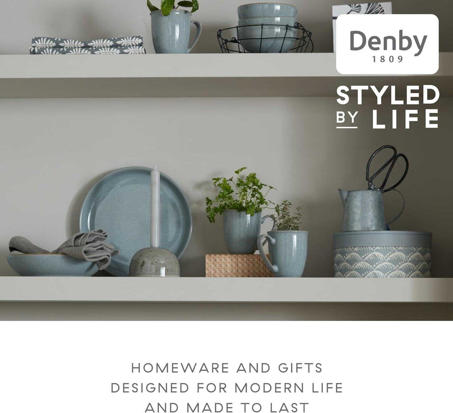 Denby - Elements Light Gray Coupe Salad Plates Set of 6 - Dishwasher Microwave Oven Safe - Scratch Chip Resistant Lunch, Appetizer, Dessert Plates - 8.25 Inch Ceramic Stoneware Dinnerware Set