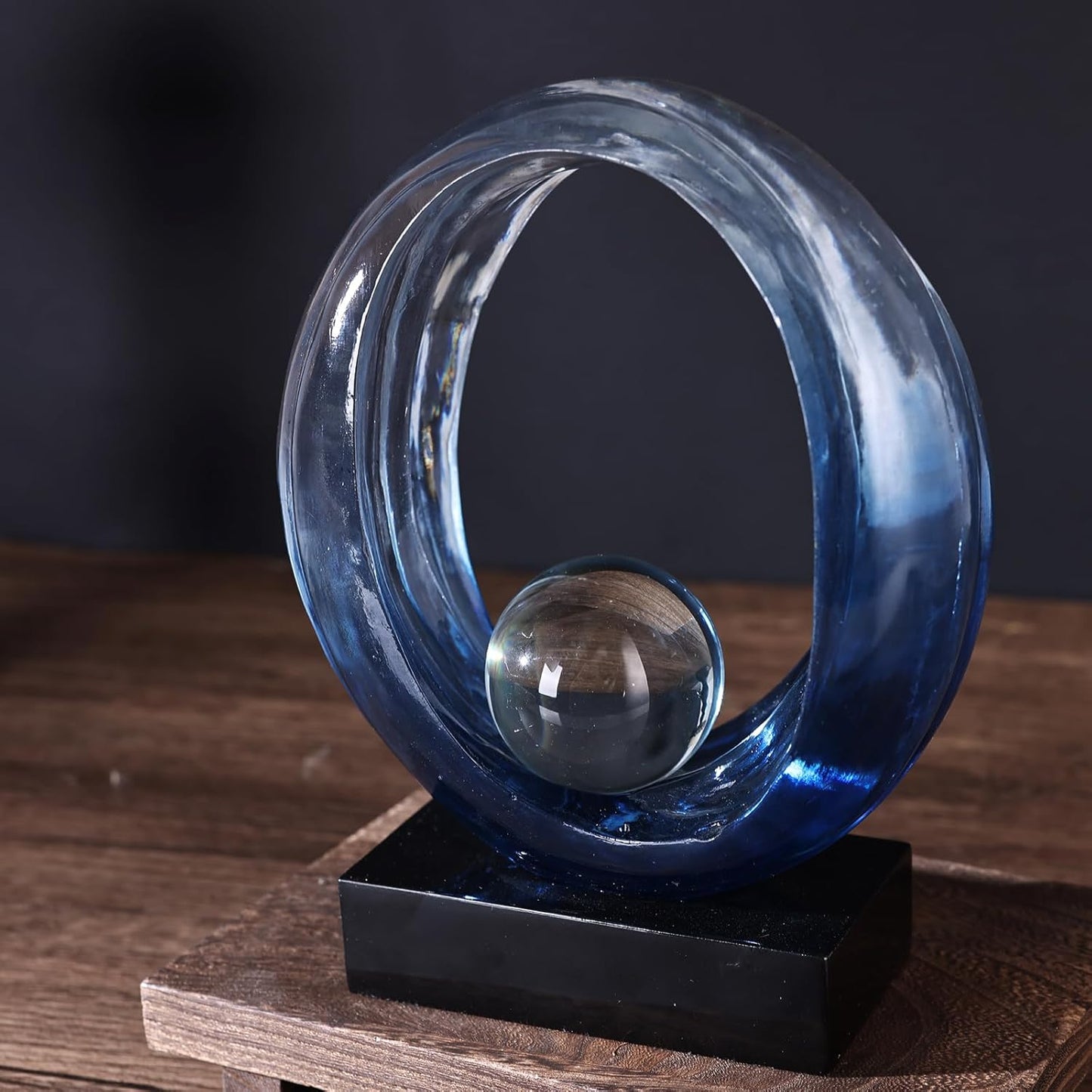 Golden Wave Resin Origami Statue, Modern Abstract Home Decoration Emphasizes Abstract Design for Office Desk, Carving Table, Family Bedroom, Living Room,Office Golden Stripe Decor (Blue)