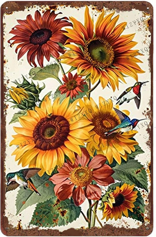 Metal Signs Flower Wild Flowers Vintage Metal Tin Sign for Home Office Kitchen Bar Cafe Garden Wall Decor 12x8 Inch