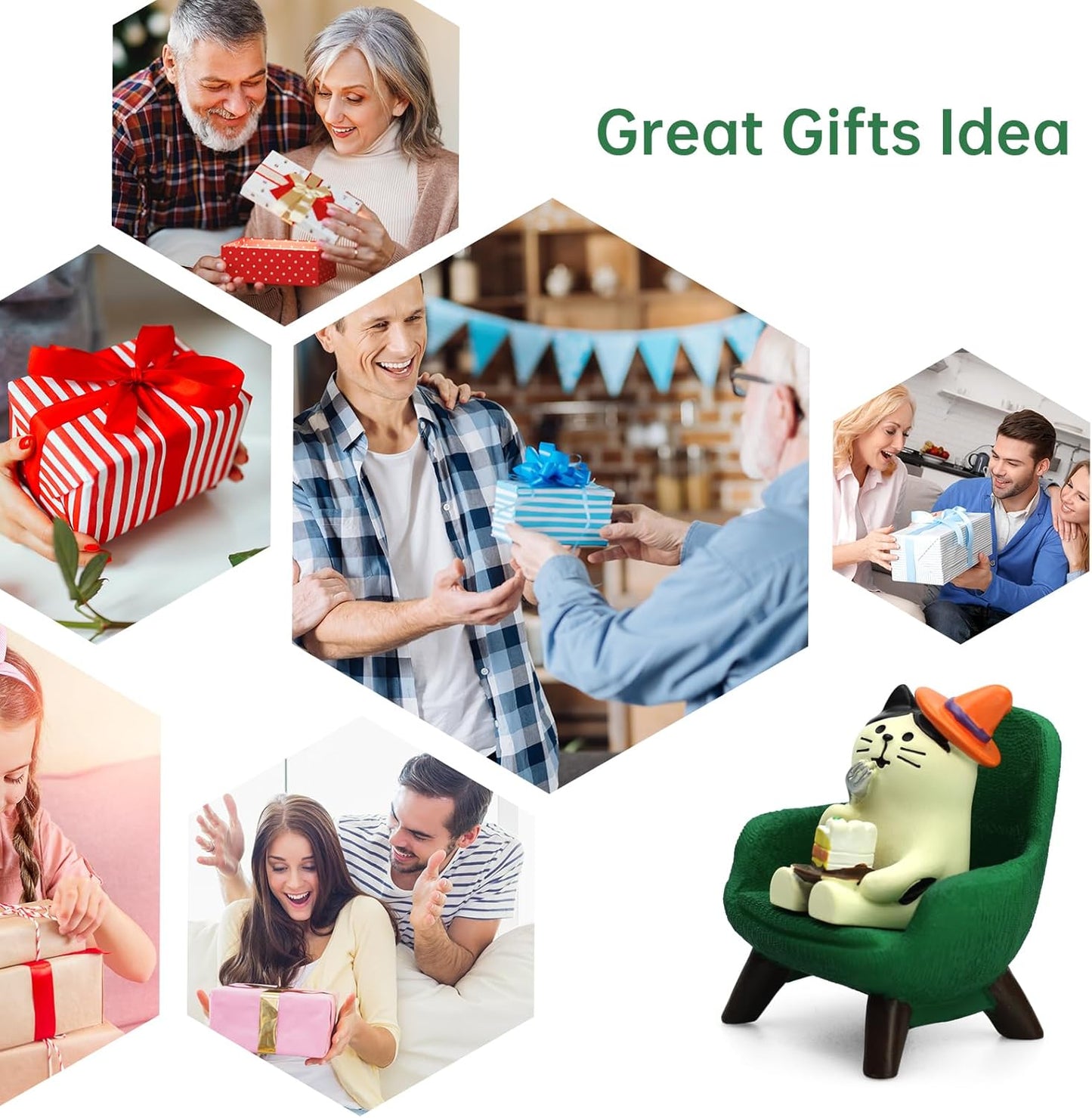 Mini Cat Eating Cake Figurine Resin for Cat Lovers - Green Sofa