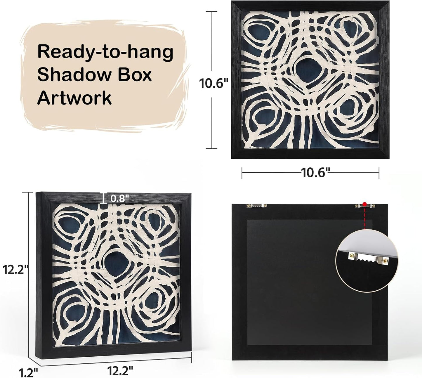 FOLKOR Abstract Wall Art Framed for Modern Home Office, 12" Handmade Rice Paper Spiral Artwork Maximalist Decor, Black and White Geometric Shadow Box Wall Panel for Bedroom Hallway Decoration