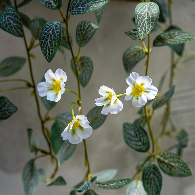 2PCS Artificial Hanging Plant with Pot Faux Hanging Plants Small Hanging Plants Pot with Artificial Vines and Flower Greenery Decoration for Living Room Wall Home Wall Shelf (White)