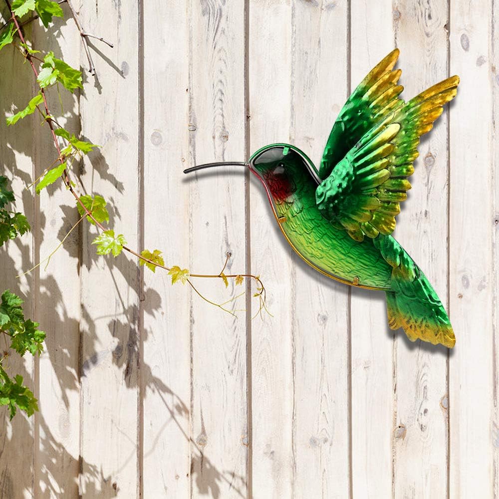 John's Studio Metal Hummingbird Wall Decor Bathroom Glass Art Iron Sculpture Outdoor Hanging Decoration for Home Bedroom Garden Patio Porch or Fence - Green