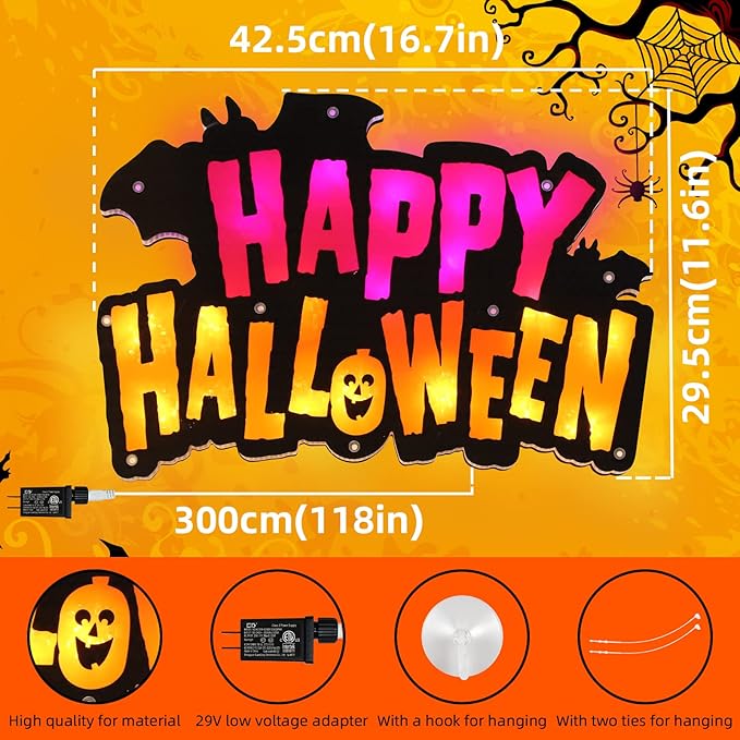 20LED Lighted Happy Halloween Window Silhouette Decoration, Halloween Decoration (Happy Halloween)
