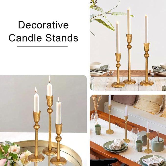 TIED RIBBONS Candlestick Holders | Iron, Set of 3 | Candle Stick Holders | Mud Taper Candle Holders for Table Centerpiece, Halloween Decorations, Fits 3/4 inch Thick Candles