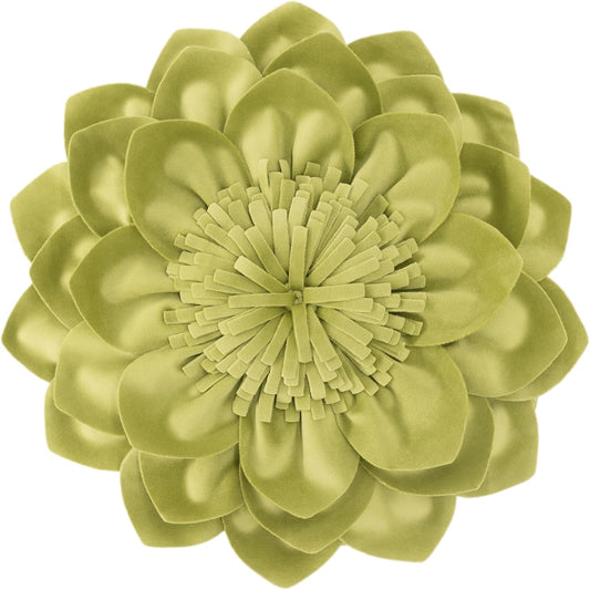 Decorative Throw Pillow 3D Flower Round Pillow Accent Handmade Cushion with Insert for Couch Bed Home Decor 12 Inch Green