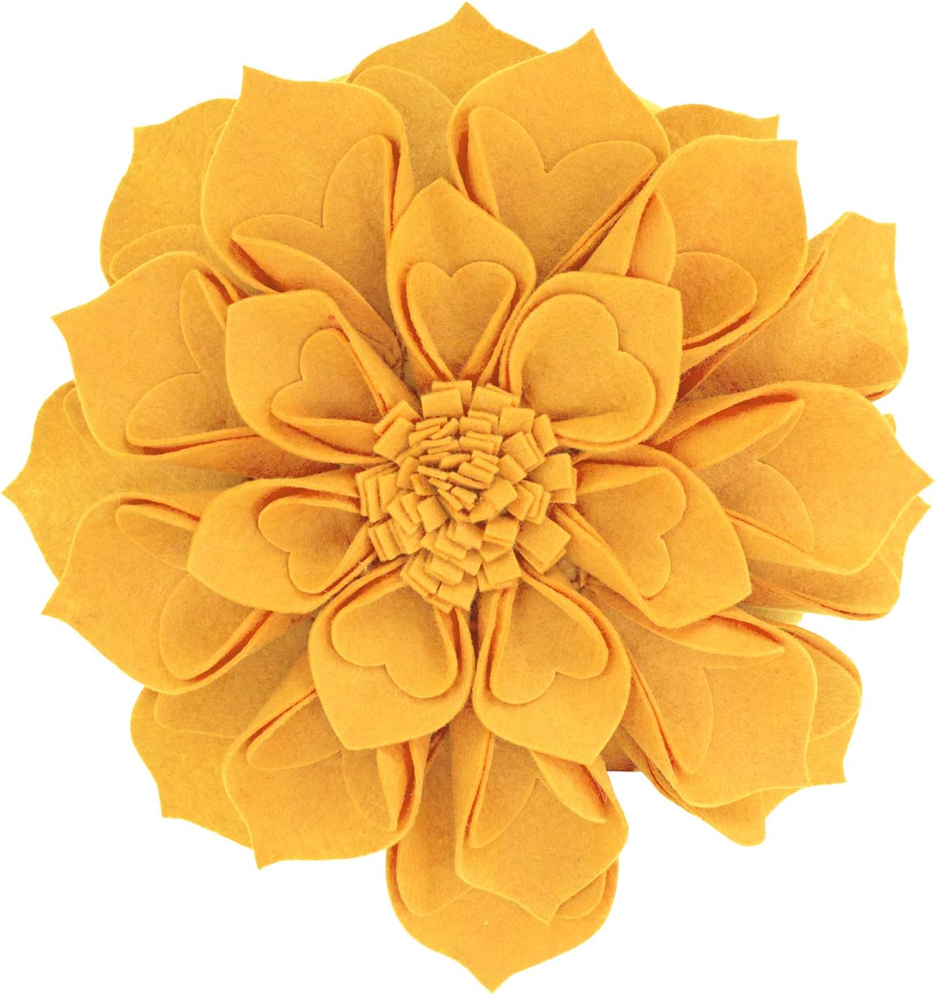 Fennco Styles Handmade 3D Heart-Shaped Petals Flower Decorative Throw Pillow Cover Only - 13" Round Gold Floral Pillow Case for Couch, Home Décor and Holiday, Housewarming Gift