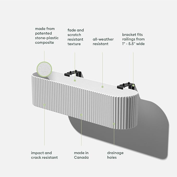 Veradek Demi Series Railing Planter - Hanging Planter Box for Windowsill/Balcony | Plastic-Stone Composite w/Railing Bracket | Modern Décor for Flowers