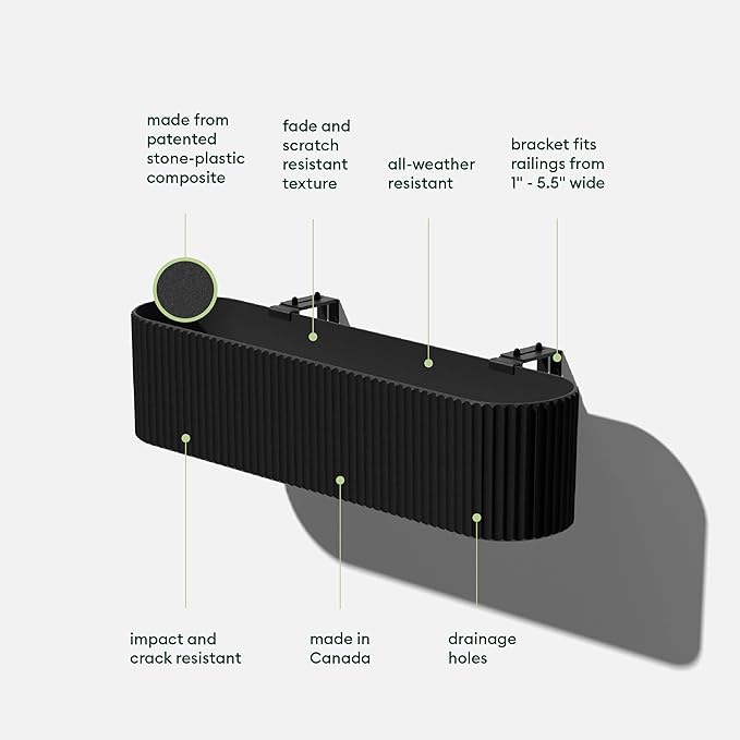 Veradek Demi Series Railing Planter - Hanging Planter Box for Windowsill/Balcony | Plastic-Stone Composite w/Railing Bracket | Modern Décor for Flowers