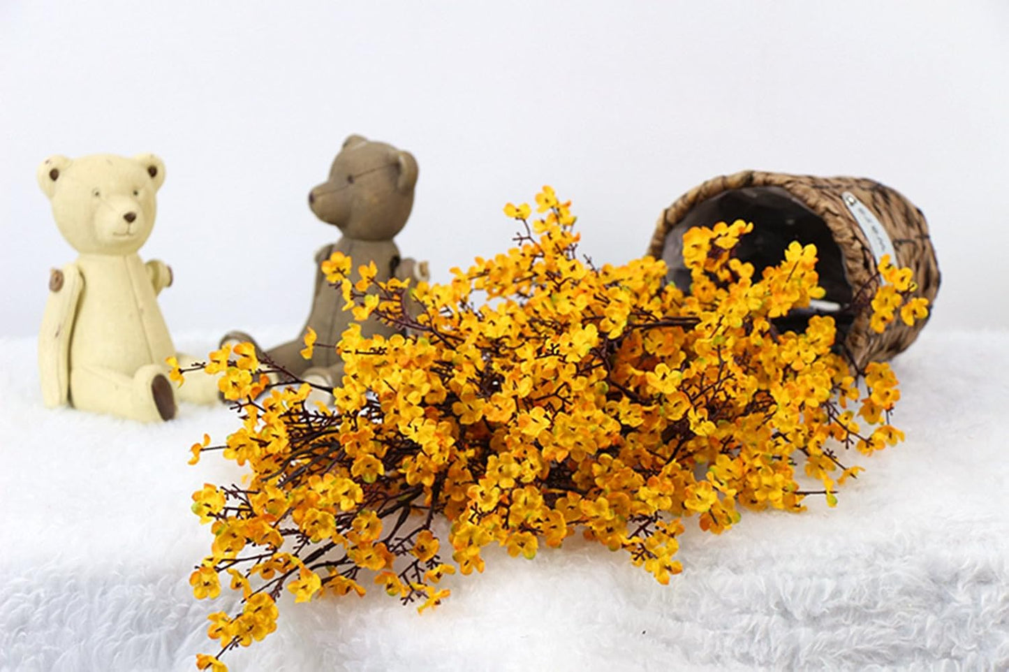 JAKY-Global Babys Breath Orange Silk Artificial Flowers 12 Bundle Fall Stems Fake Plants Decor Wedding Party Decoration Bouquets Real Touch DIY Home Garden(Yellow Orange 12Bundles)