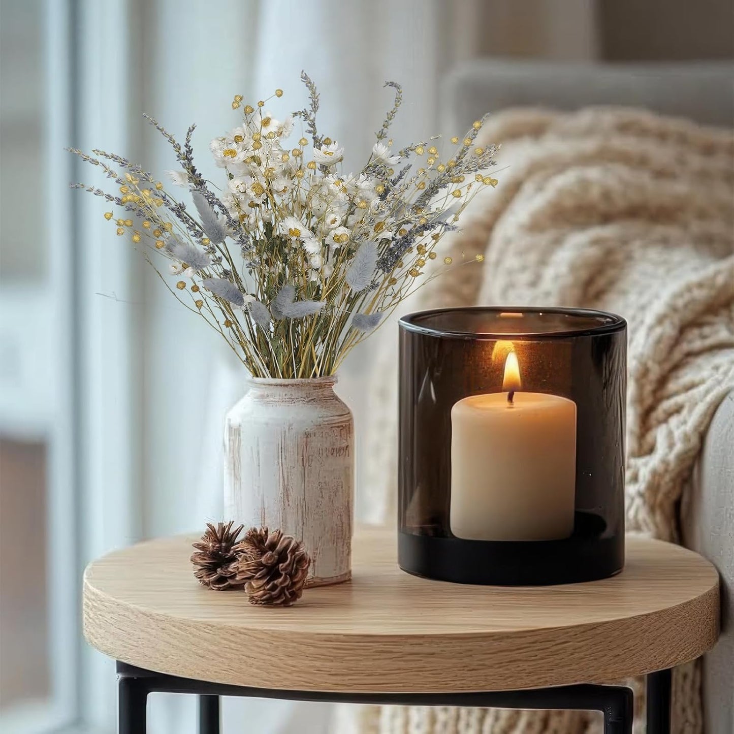 CISDUEO Dried Flowers Bouquet Dried Daisy Flowers Natural Lavender Bundles Dried Gerber Daisies Flowers Grey Bunny Tails Floral Arrangements for Wedding Table Centerpiece Decor Farmhouse DIY