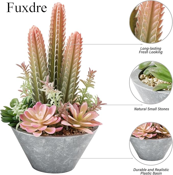 2-Pack Artificial Succulent Plants in Vintage Plastic Pots - Waterproof Fake Plants Decor for Home Office Desk - Low Maintenance Indoor Greenery for Bathroom, Shelf & Table