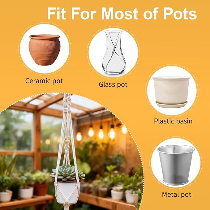 2Pcs 40inch Macrame Plant Hanger with 4 Hooks,Indoor Outdoor Hanging Planter for Plants Holder, Boho Home Decor Ivory