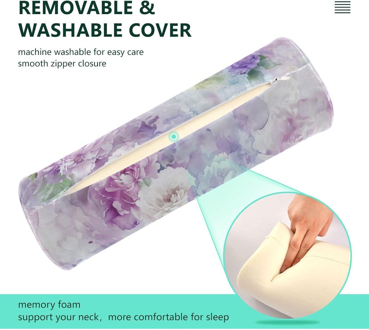 Fantasy Flowers Bolster Pillow, Round Pillow for Bed with Removable Washable Cover, Cylinder Pillows for Head, Neck, Back and Legs Cervical Neck Pillow Sleeping 5.5 x 17 Inch