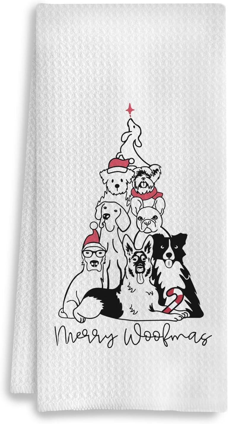 Funny Christmas Dog Kitchen Towels - 16x24 Inches, Gifts for Dog Lovers, Christmas Decor