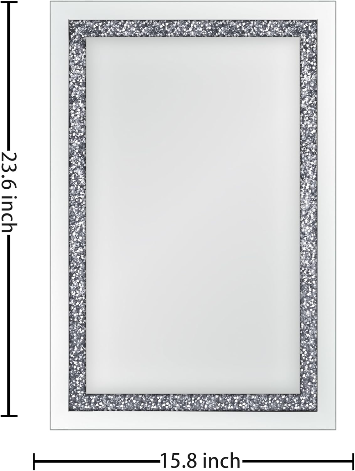 Crystal Decorative Mirror-16 x24 Rectangle Gorgeous Silver Mirror, Crush Diamond Mirror for Wall Decoration Bedroom, Hallway, Dining Room