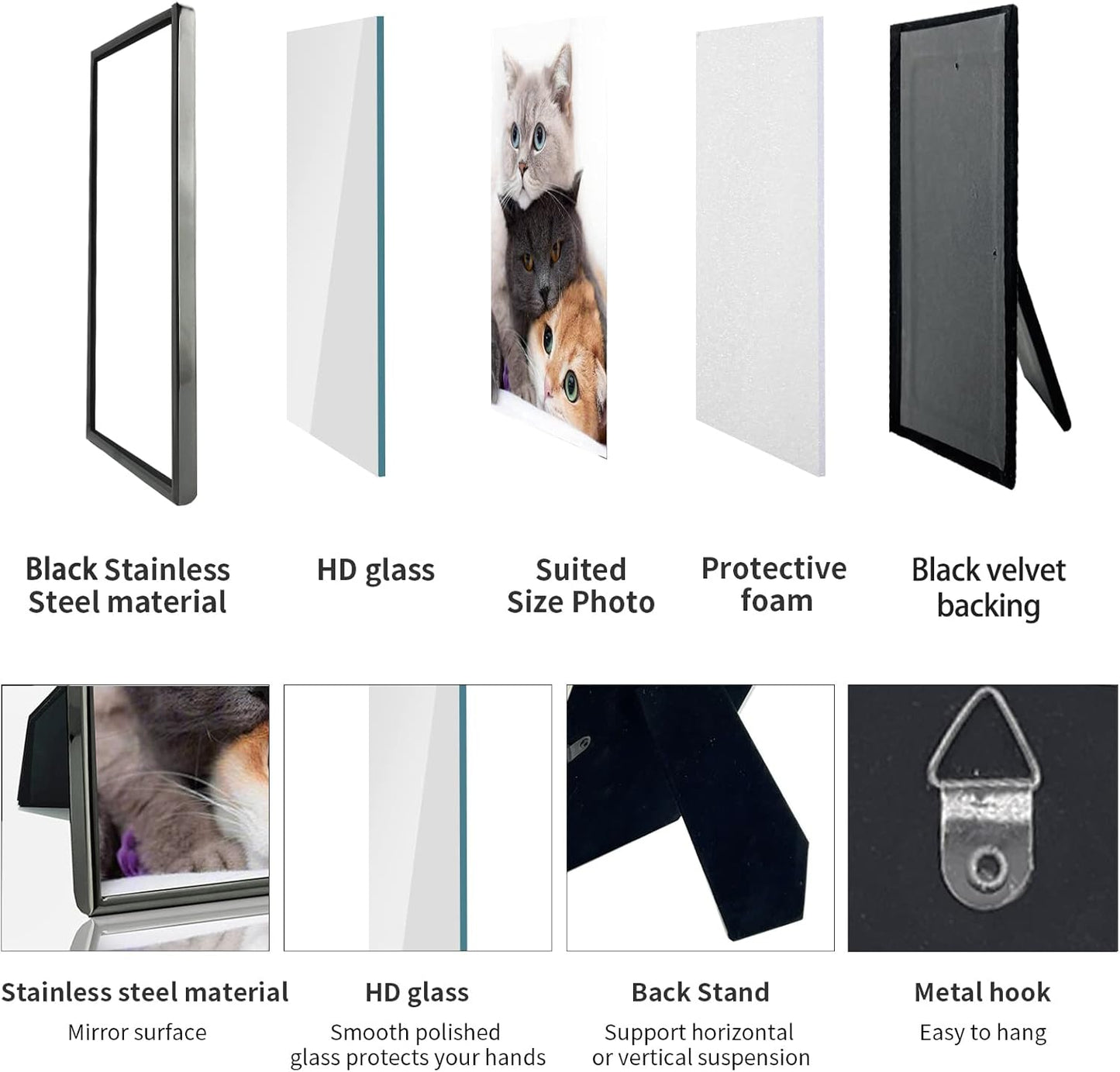 DECANIT 5x7 Picture Frame Metal, Thin Edge Photo Frames For Tabletop Display and Wall Mounting,Black