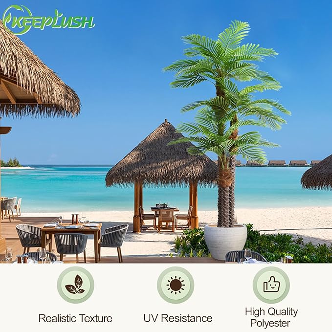 10ft Tall Artificial Palm Tree for Outdoors - Triple Phoenix Palm, UV Resistant, Large Fake Silk Palm Tree - Perfect for Patio, Poolside, Home Indoor Aesthetic Decor