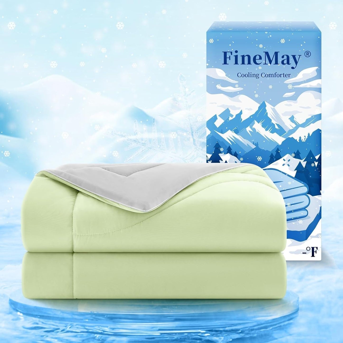 Cooling Comforter King Size, Double-Sided Cooling Blanket for Hot Sleepers & Night Sweats, Arc-Chill Q-Max > 0.4 Breathable Ice Blanket, Lightweight Cold Comforter (108''x90'', Light Green)