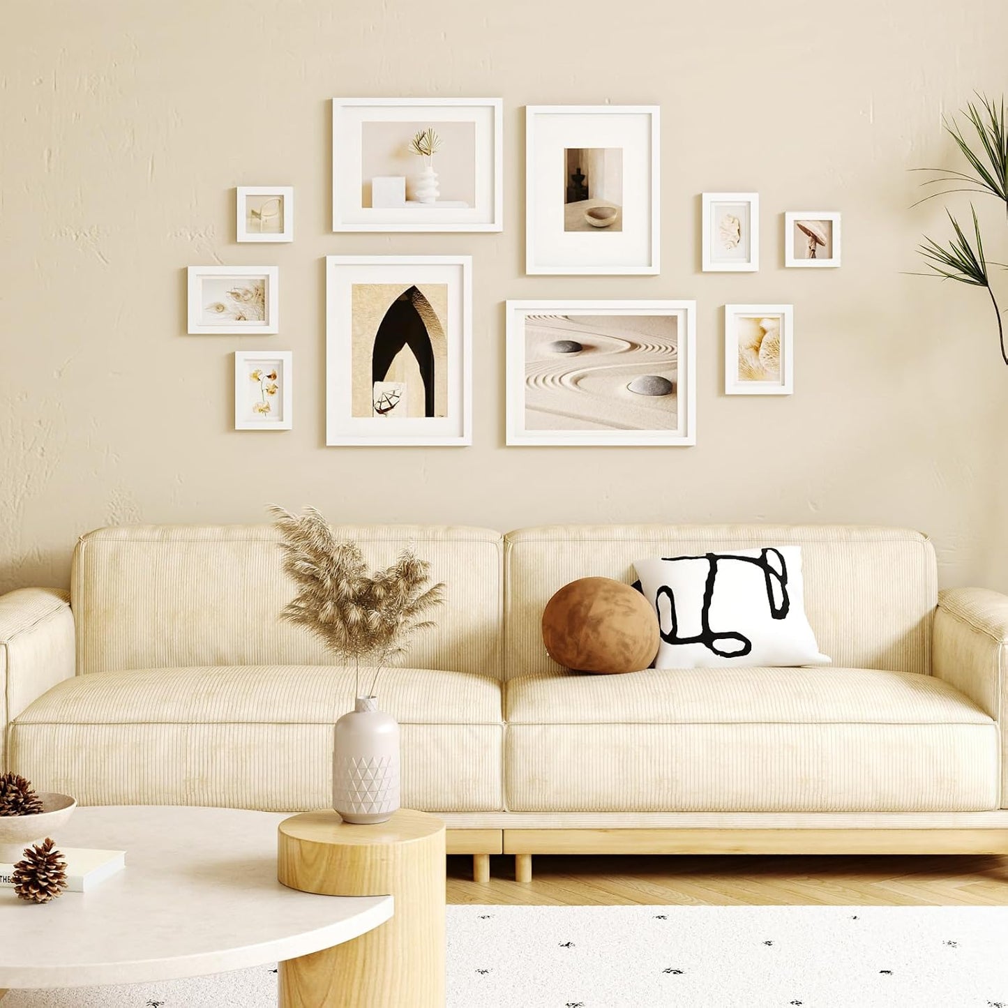 Egofine Picture Frame Set 10 Pack, Picture Frames Collage Wall Decor with Two 12x16,Two 11x14,Two 5x7,Two 4x6,Two 4x4 for Wall and Tabletop, Made of Solid Wood, Covered by Plexiglass, White