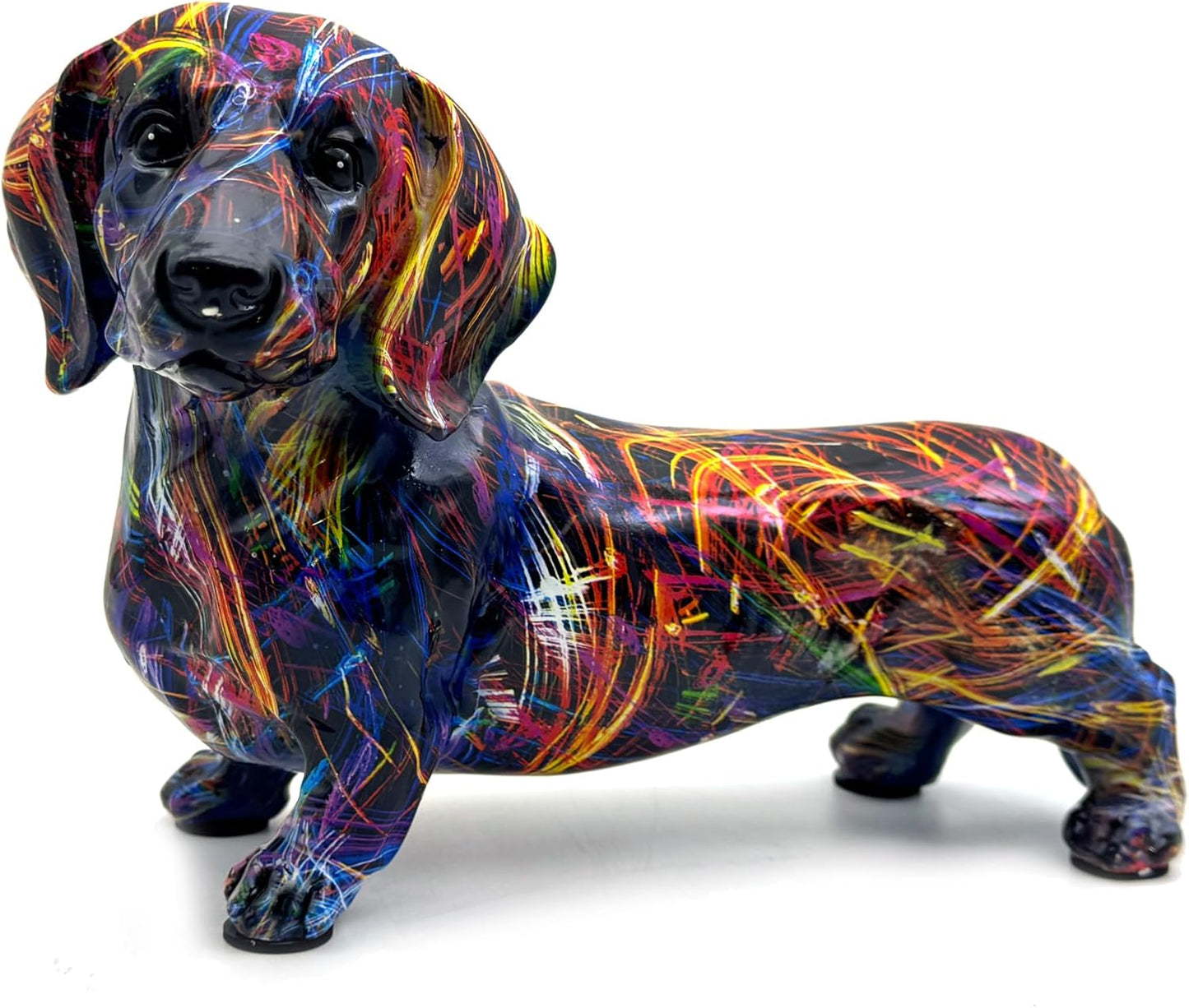 FUNSXBUG Colorful Dachshund Dog Statue Art Figurines Sculpture Collectibles Home Office Desktop Decor Outdoor Garden Display Decoration (Dachshund Dog 2)