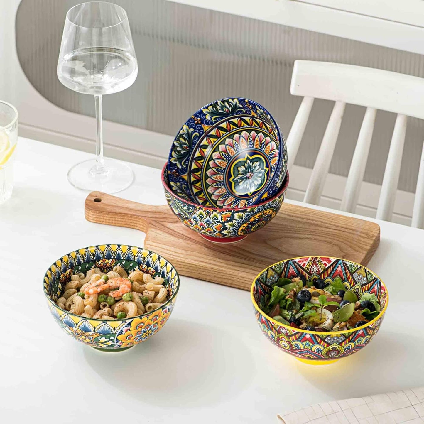 Henten Home Ceramic Soup Bowls Set of 4, Bohemia 23 oz Cereal Bowls Set, Porcelain Serving Bowls for Dinner, Salad, Pasta, Fruit, Decorative, Microwave & Dishwasher Safe