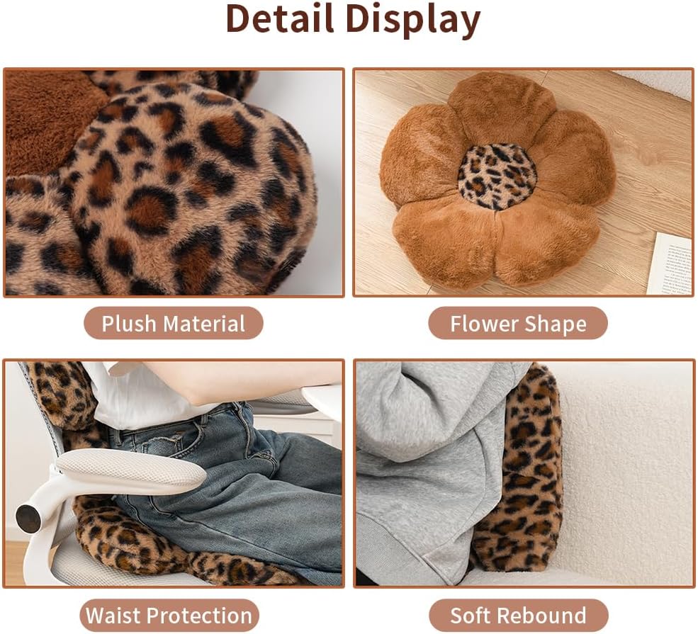 Leopard Print Bow Throw Pillows Cute Flower Plush Pillow Stuffed Bow Backrest Cushion Home & Car Decoration（2 Pack）