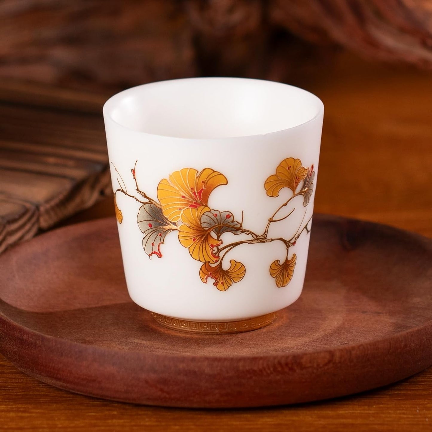 KAMMAK Ceramic Tea Cups Small, Cute Vintage Coffee Cup Set of 2, Porcelain Teacups Espresso Mug, 3.4oz Hand Painted Chinese Afternoon Tea Party Mugs, Birthday Gift for Women Men, Dagao Mouth