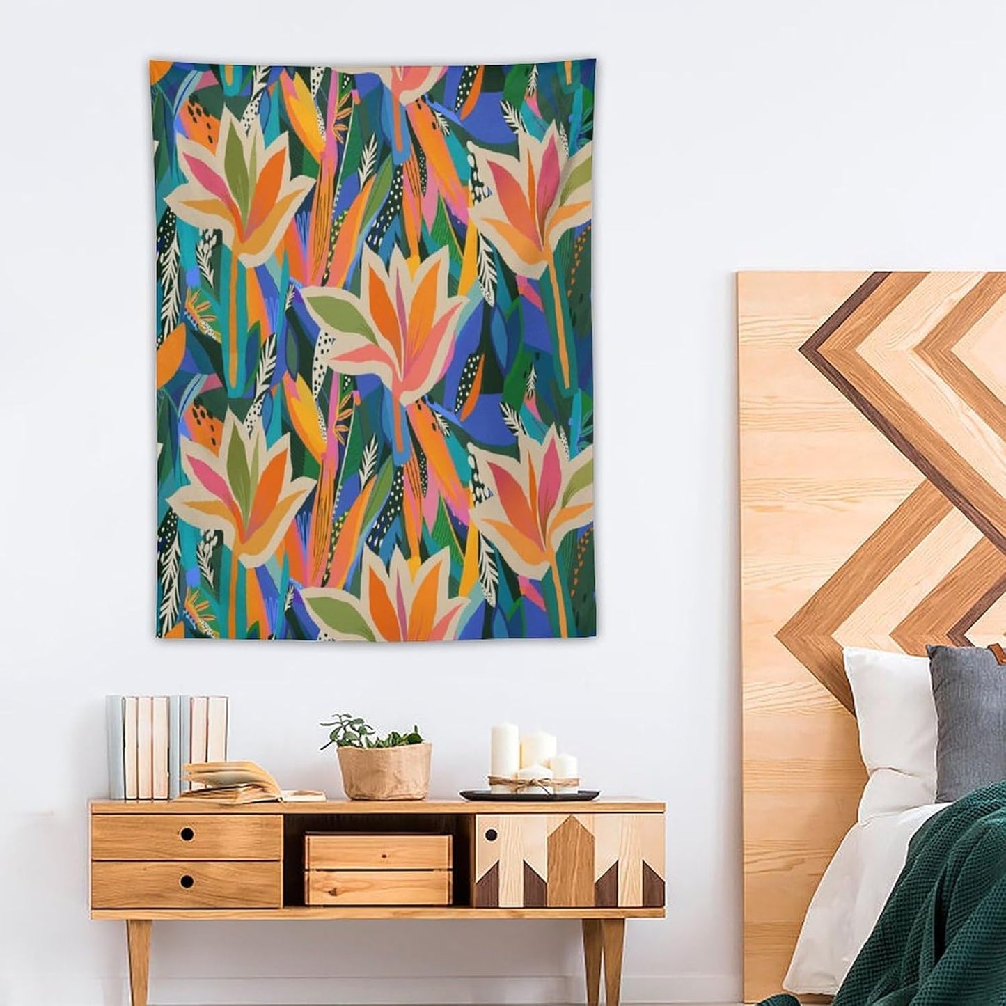 ICMOLYYENLO Boho Green Leaves Tapestry, Mid Century Abstract Tropical Palm Leaves Modern Minimalist Geometric Wall Hanging, Neutral Home Decor Art for Living Room Bedroom Dorm 30x40 Inch