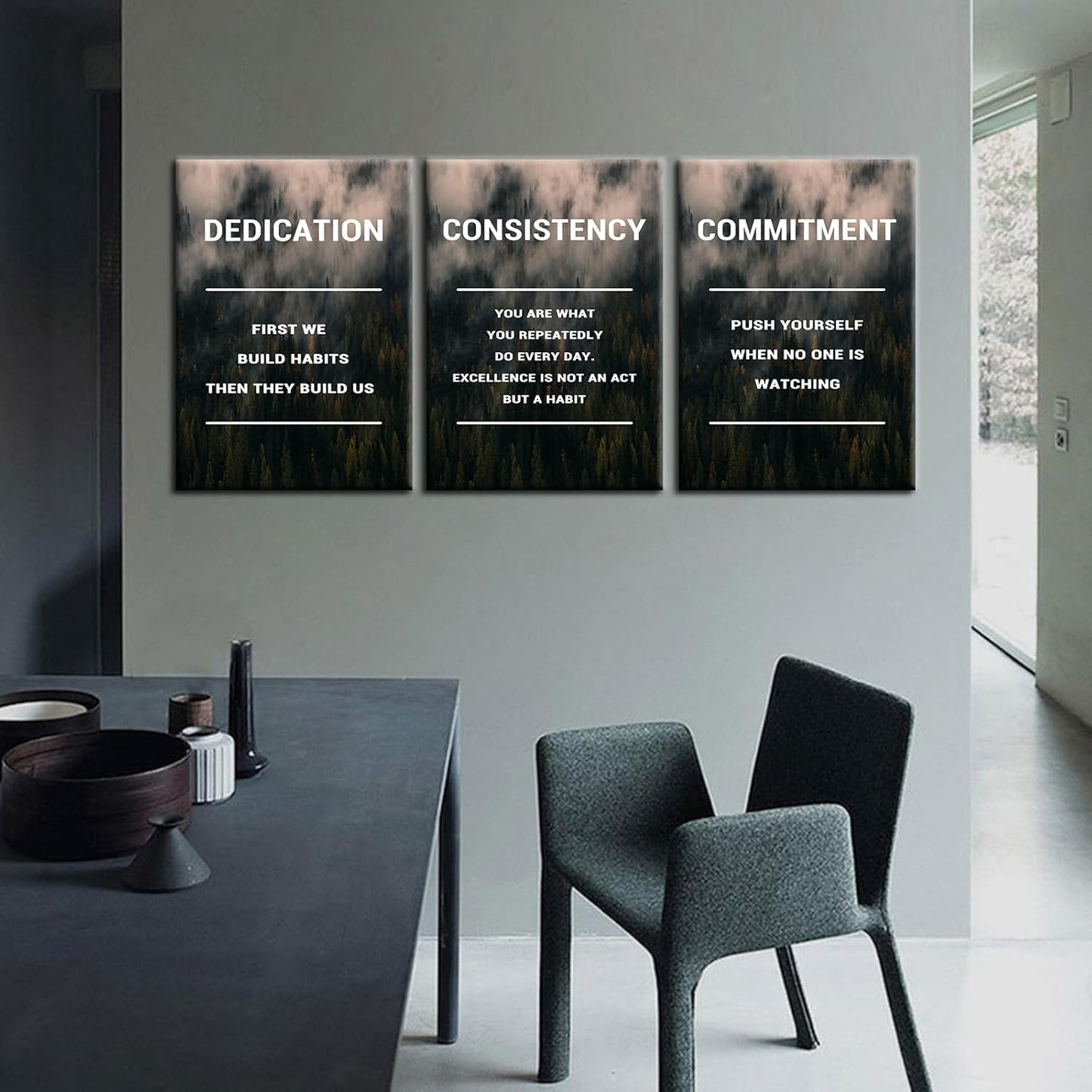 Inspirational Poster Wall Decor Dedication Consistency Commitment Motivational Wall Art Positive Signs Print on Canvas Picture Painting for Living Room Workplace Artwork Ready to Hang [60''Wx28''H]