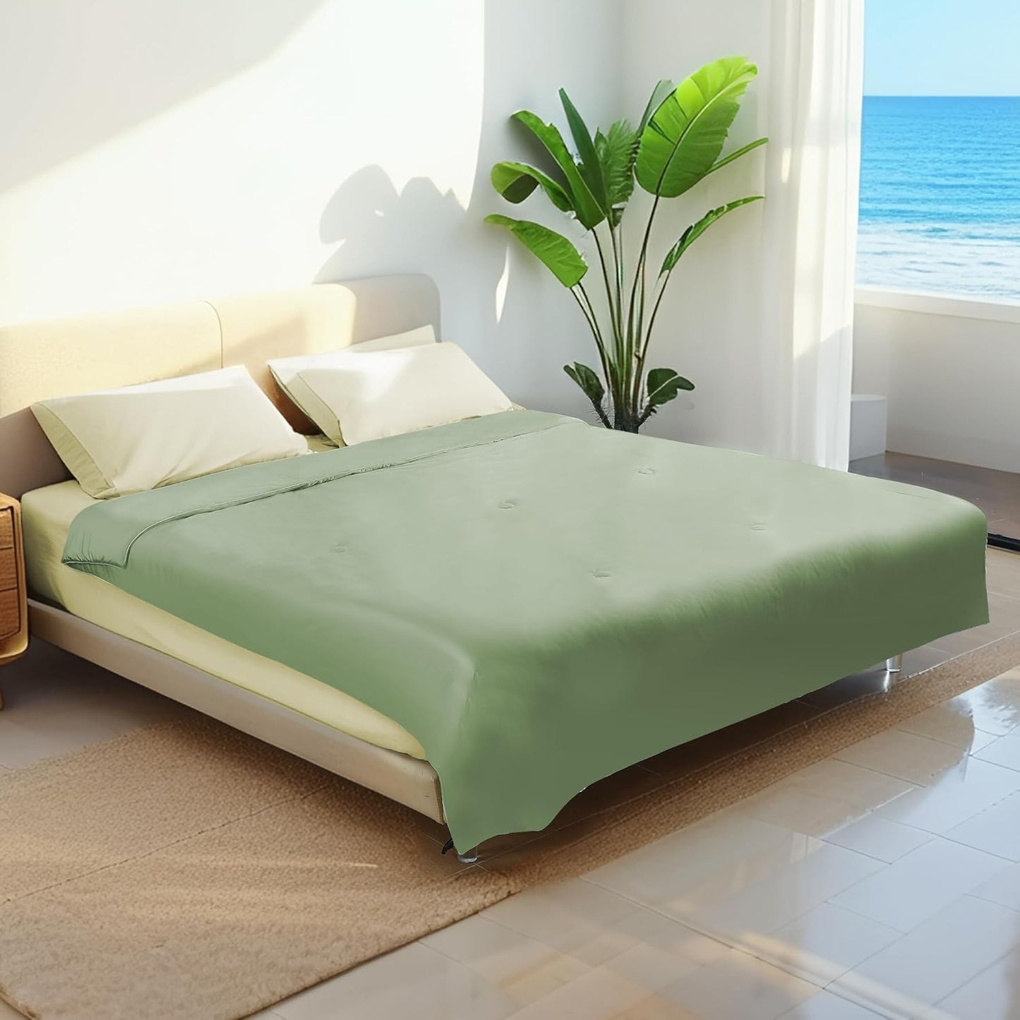 Cooling Comforter King Summer Blanket for Hot Sleepers, Silky-Soft & Cool Fiber, All-Season Comfort, Double-Sided Cold Blanket for Night Sweats, 90" x 108", Sage Green