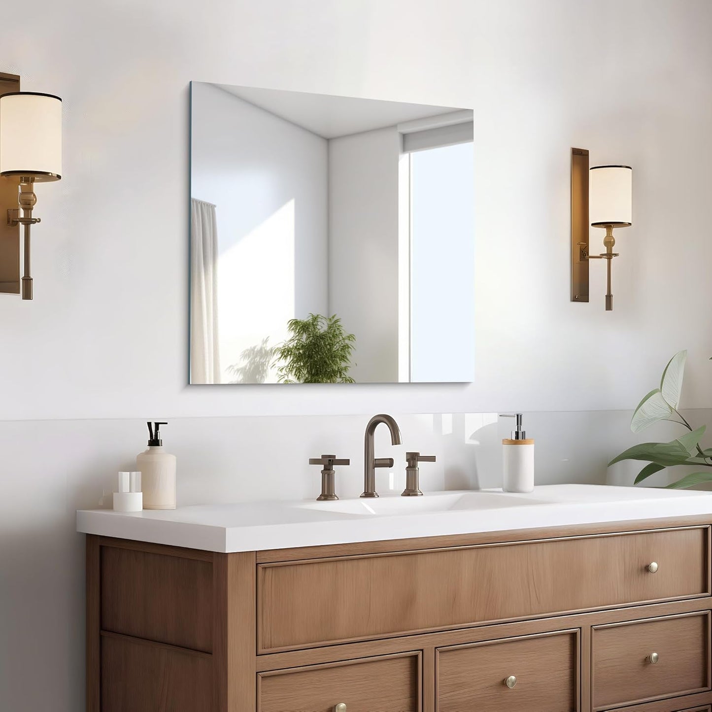 Frameless Mirror, 24x24 inch Square Bathroom Mirrors for Wall, Upgraded Shatterproof Vanity Mirror Over Sink with Polished Edge for Bathroom,Bedroom,Living Room and Entryway