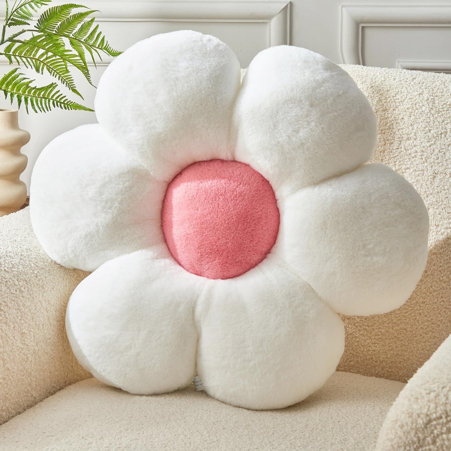 Daisy Shaped Throw Pillow - 15.7In Plush Cute Flower Seating Cushion for Sofa Couch Bed