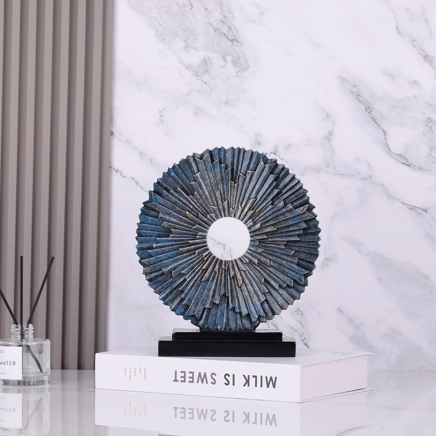 DOVDOV Blue Home Decor Sculpture, Unique Round line Statue, Modern Home Decor, Decorative Panel Statue for Living Room tv Cabinet, Office, Bedroom, Dining Table Center Blue Decor