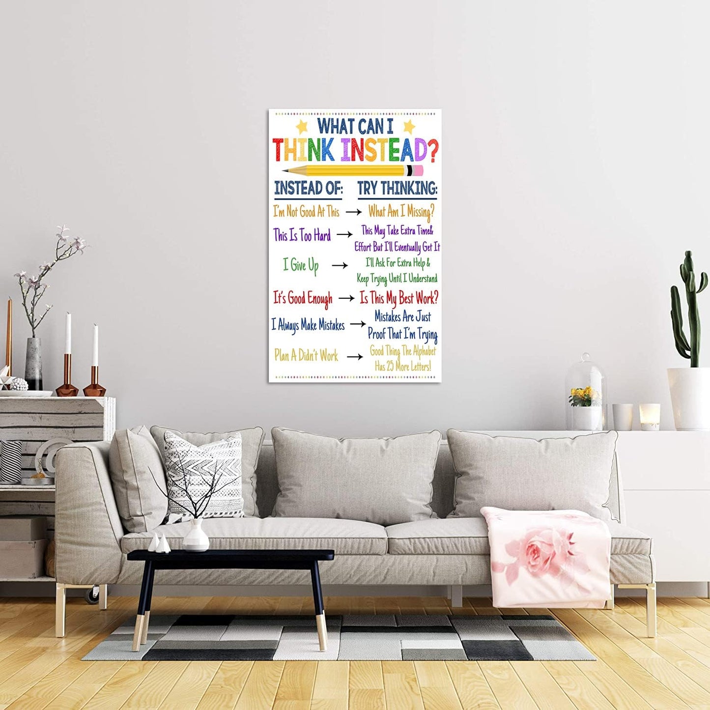 Extra Large Inspirational Classroom Wall Decor What Can I Think Instead Artwork Office Counselor Poster Social Work Office Art Educational Motivational Wall Art Framed Ready to Hang-28 inch x 44 inch