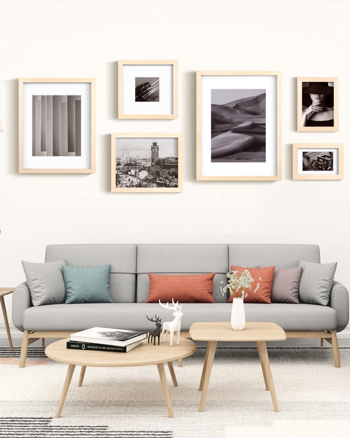 Egofine 4x6 Picture Frames Set of 4, Made of Solid Wood Covered by Plexiglass 3.5x5 with Mat or 4x6 without Mat, for Table Top Display and Wall Mounting Photo Frame Oak Wood