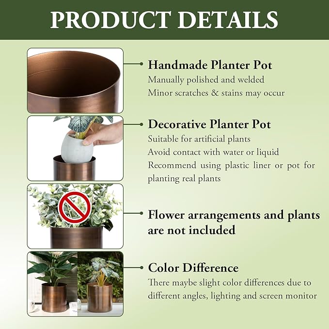 MyGift Antique Bronze Tone Metal Cylindrical Indoor Plant Pot, Succulent Planters Flower Pots, 6 and 5-inch, Set of 2 - Handcrafted in India