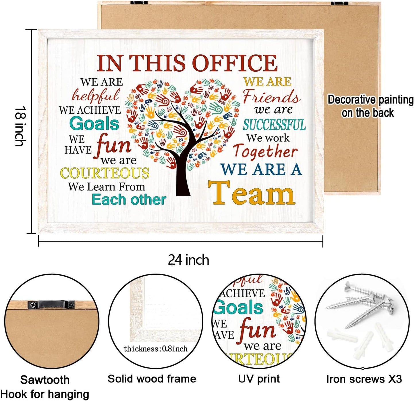 In This Office We Are A Team Wall Decor 24x18 Inch Frame Office Inspirational Wall Art, Motivational Teamwork Wooden Hanging Sign
