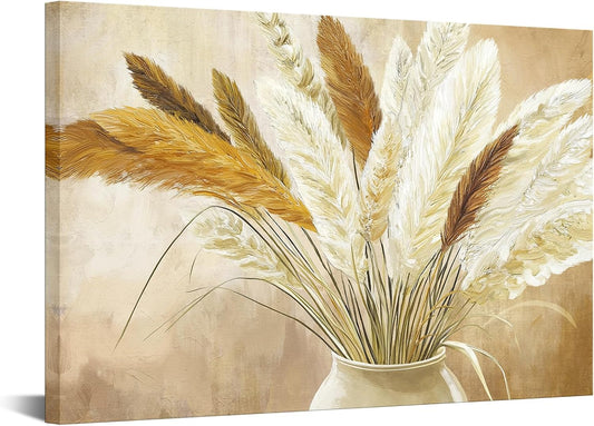 KREATIVE ARTS Vintage Pampas Grass Wall Art 24x36 Inch Boho Botanical Dried Flower Canvsa Print Neutral Beige Wall Decor for Living Room Bedroom Farmhouse Entryway Rustic Home Artwork Ready to Hang