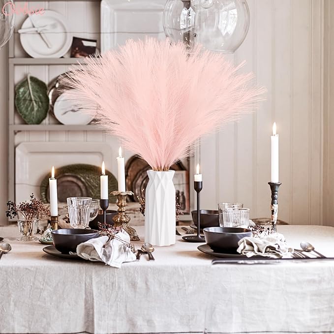 50pcs Pink Faux Pampas Grass Decor, 21.6" Short Artificial Pompous Grass Floral Fake Pompas Grass Branches Vase Filler Flower Arrangement for Home Wedding Boho Decor