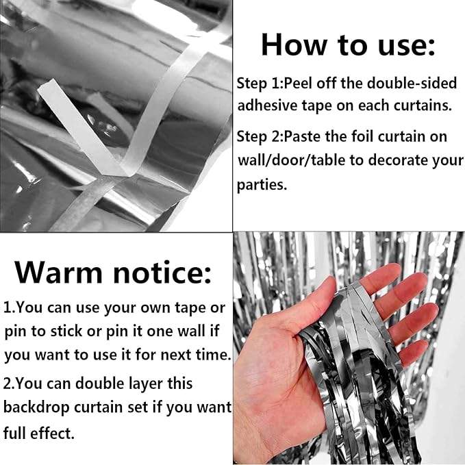 4 Pack Silver Foil Fringe Curtain Backdrop, 3.28Ft x 9.84Ft Metallic Tinsel Streamers Curtains for Party, Photo Booth Props, Birthday, 2022 Graduation Decoration Supplies