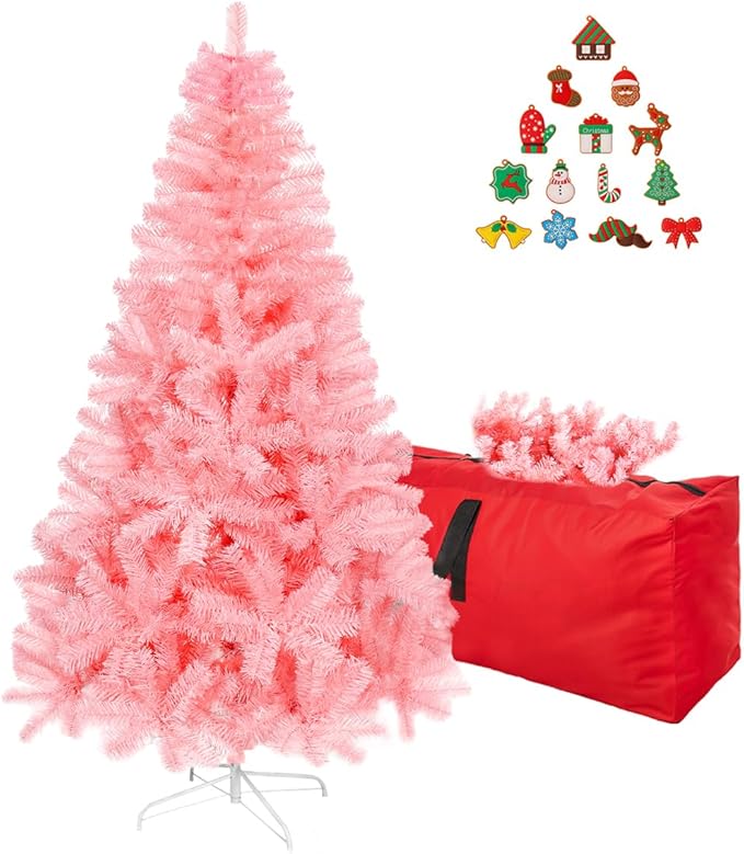 ULICO 4ft Artificial Pink Christmas Tree,Premium Spruce Xmas Tree with 450 Branch Tips, Fake Christmas Tree with Foldable Metal Base Stand,Home, Office,Party Decoration